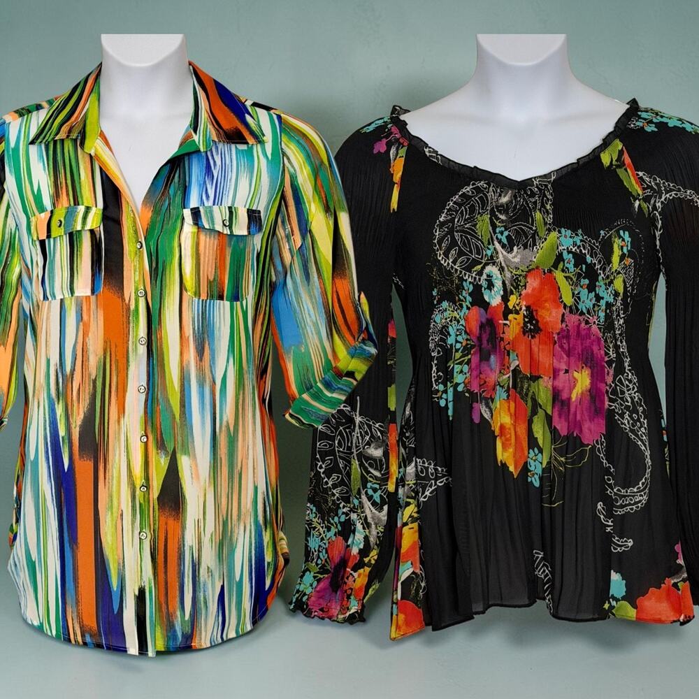 Y2K Artsy Bohemian Blouses Bundle of 2 Size M Smocked Festival Sunny Leigh